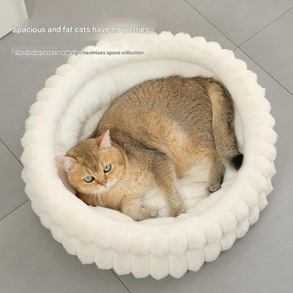 Blush Furry Cat Bed - Ultra-Soft Cozy Lounger for Feline Comfort V1106-DSZ-CAT-0001