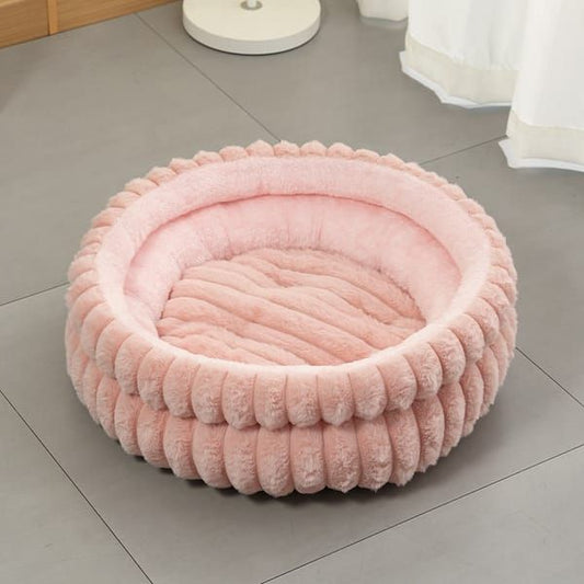 Round Plush Cat Bed, White, Soft & Comfortable for Small to Large Cats V1106-DSZ-CAT-0002