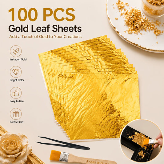 100PCS 24K pure gold leaf art pieces, can be used for painting, resin, gold plating, nail, gold leaf paper V1106-DSZ-GLS-001