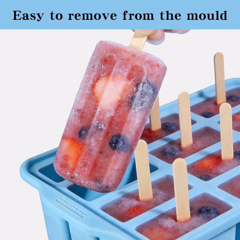 12-Cavity Silicone Ice Lolly Mould with 50 Wooden Sticks V1106-DSZ-KCH-0852