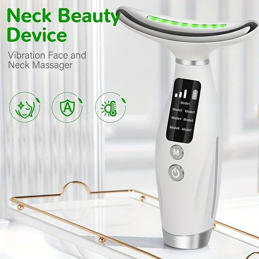 Rechargeable facial and neck skincare device, 7 modes, USB charging, vibration heating massage, ergonomic V1106-DSZ-NECK-001