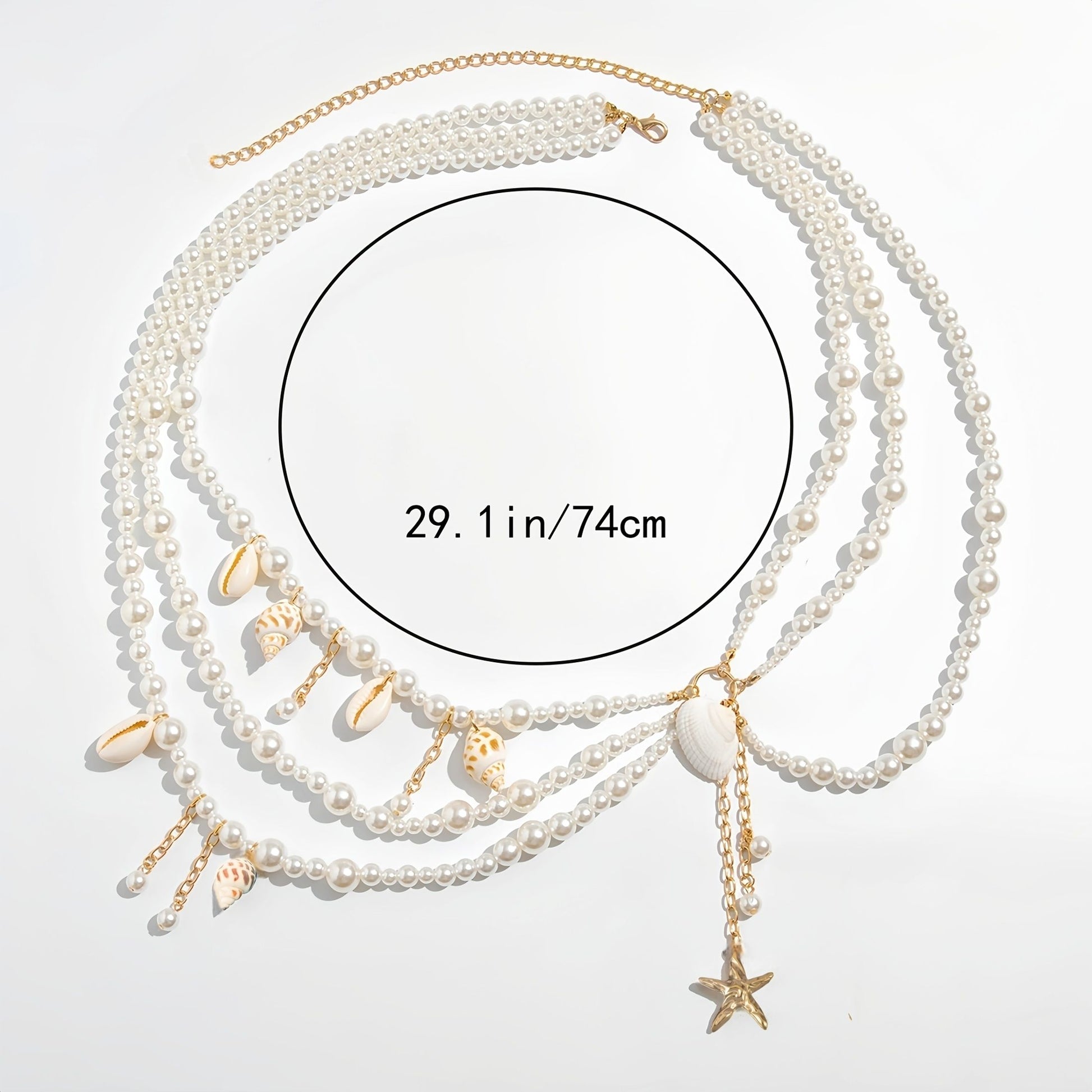 Pearl and Shell Waist Chain, Women's Beach-Inspired Jewelry V1106-DSZ-WC-001