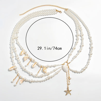 Pearl and Shell Waist Chain, Women's Beach-Inspired Jewelry V1106-DSZ-WC-001