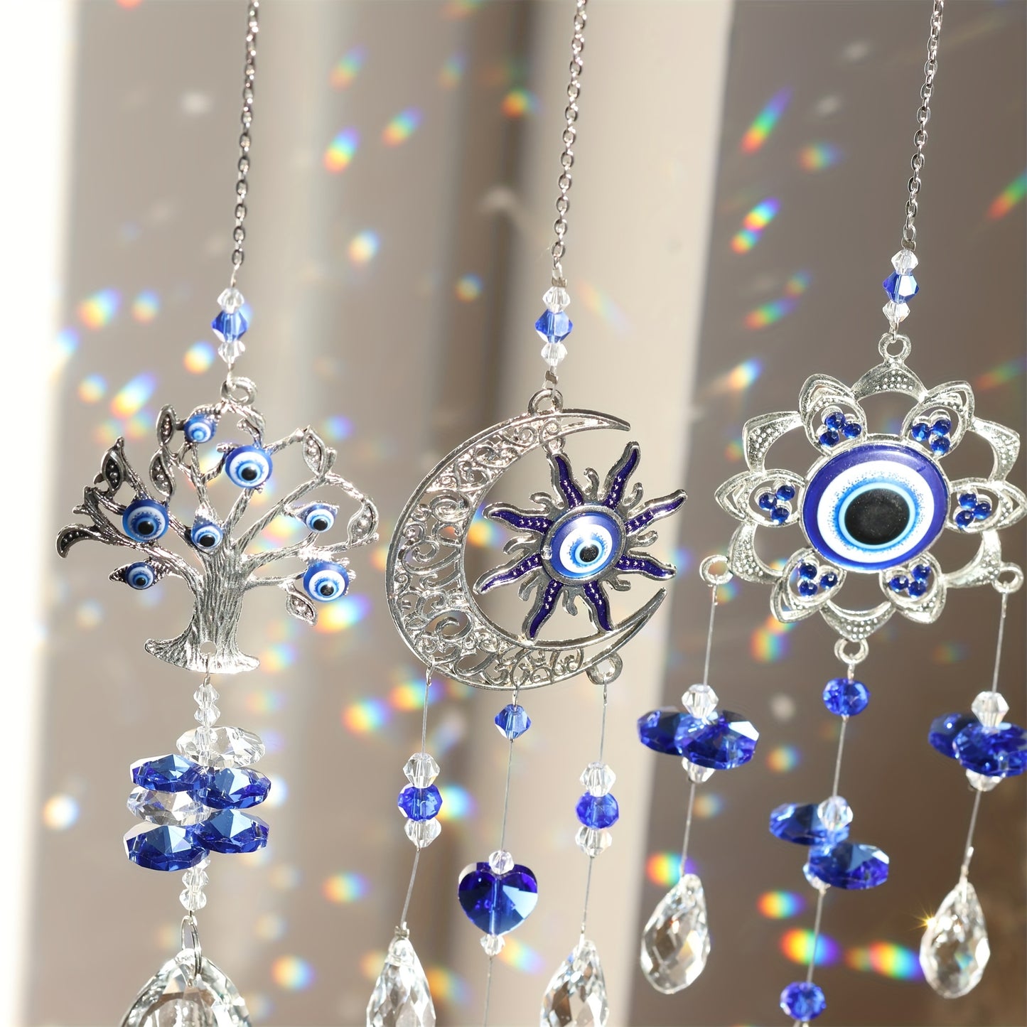3pc Evil Eye Crystal Sun Capture Pendant Suitable for Home Window Decoration and Garden Hanging Decoration V1106-EMZS-001