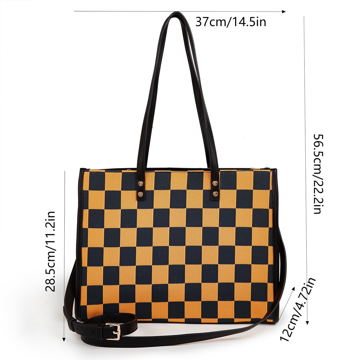Yellow and black checkered tote bag | Go shopping/to work/on a trip, wear it in different styles V1106-HEBB-002