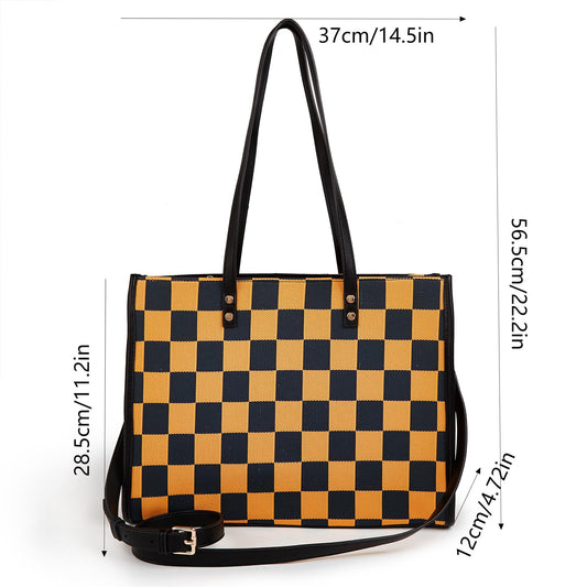 Yellow and black checkered tote bag | Go shopping/to work/on a trip, wear it in different styles V1106-HEBB-002