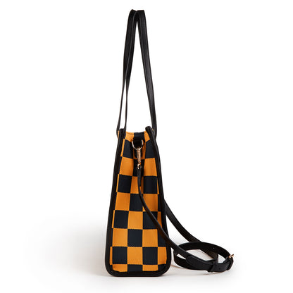 Yellow and black checkered tote bag | Go shopping/to work/on a trip, wear it in different styles V1106-HEBB-002
