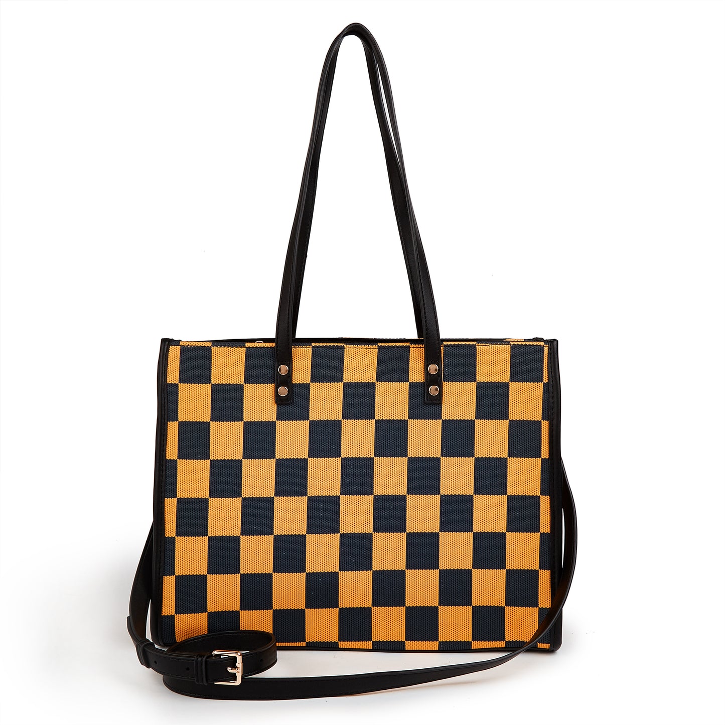 Yellow and black checkered tote bag | Go shopping/to work/on a trip, wear it in different styles V1106-HEBB-002