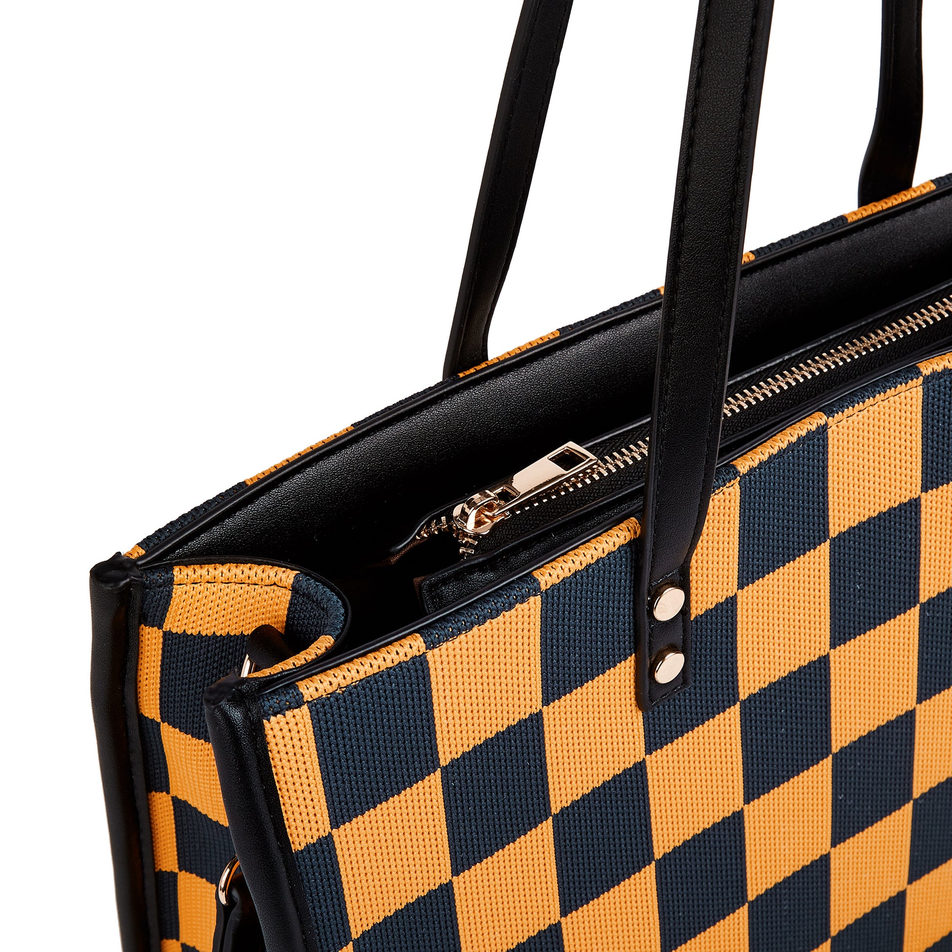 Yellow and black checkered tote bag | Go shopping/to work/on a trip, wear it in different styles V1106-HEBB-002
