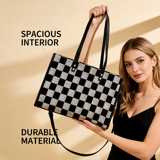Black and gray color-matched tote bag | large capacity, can be carried by hand or cross-body, suitable for V1106-HEBB-003