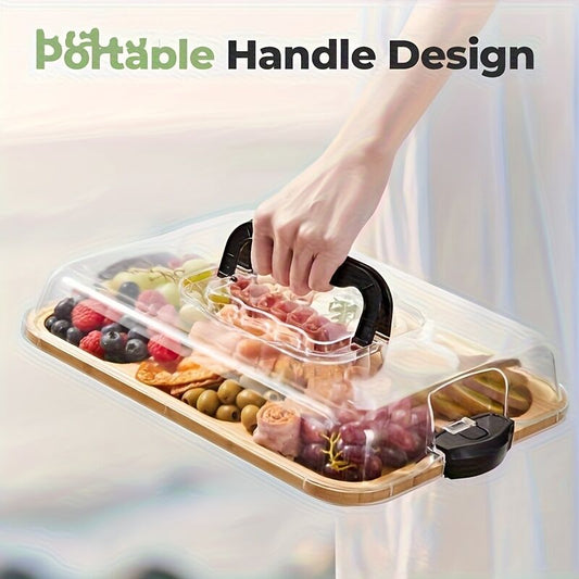 1pc Cheese Tray with Transparent Acrylic Lid - Portable Deli Platter for Camping, Parties, Restaurants | V1106-HECP-001