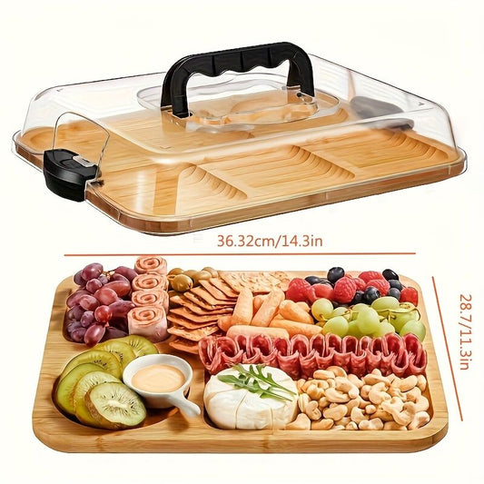 1pc Cheese Tray with Transparent Acrylic Lid - Portable Deli Platter for Camping, Parties, Restaurants | V1106-HECP-001