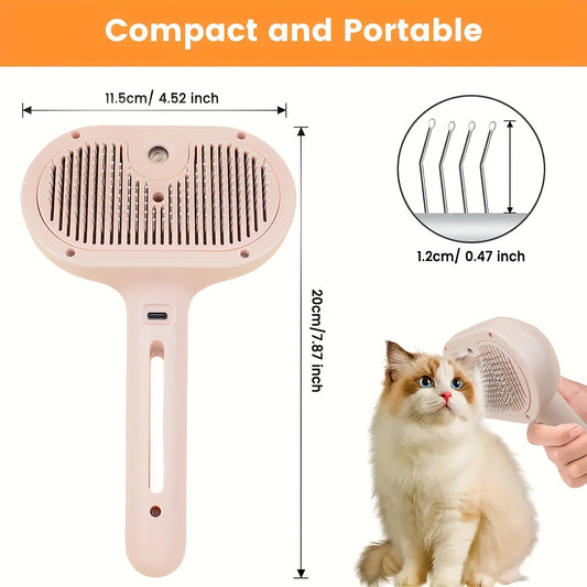 3-in-1 automatic cleaning steam pet brush - anti-static, suitable for long-haired and short-haired cats and V1106-HECW-001