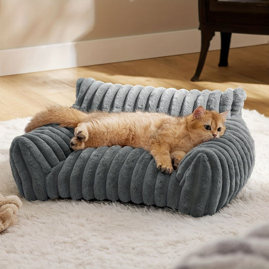 Cute pet cat sofa Standard S size - Puffy cat bed with high-quality soft velvet pile, indoor cat plush sofa V1106-HECW-006
