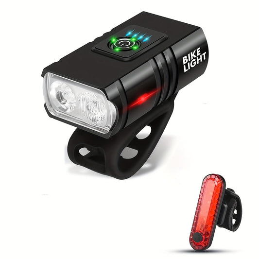 1 pack of bicycle lights | front and rear lights, 4 modes, USB charging, super bright LED night riding V1106-HEDC-001