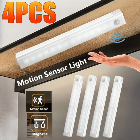 Four multi-size magnetic LED motion sensor lights (three colors adjustable), USB rechargeable cabinet light, V1106-HEDJ-002