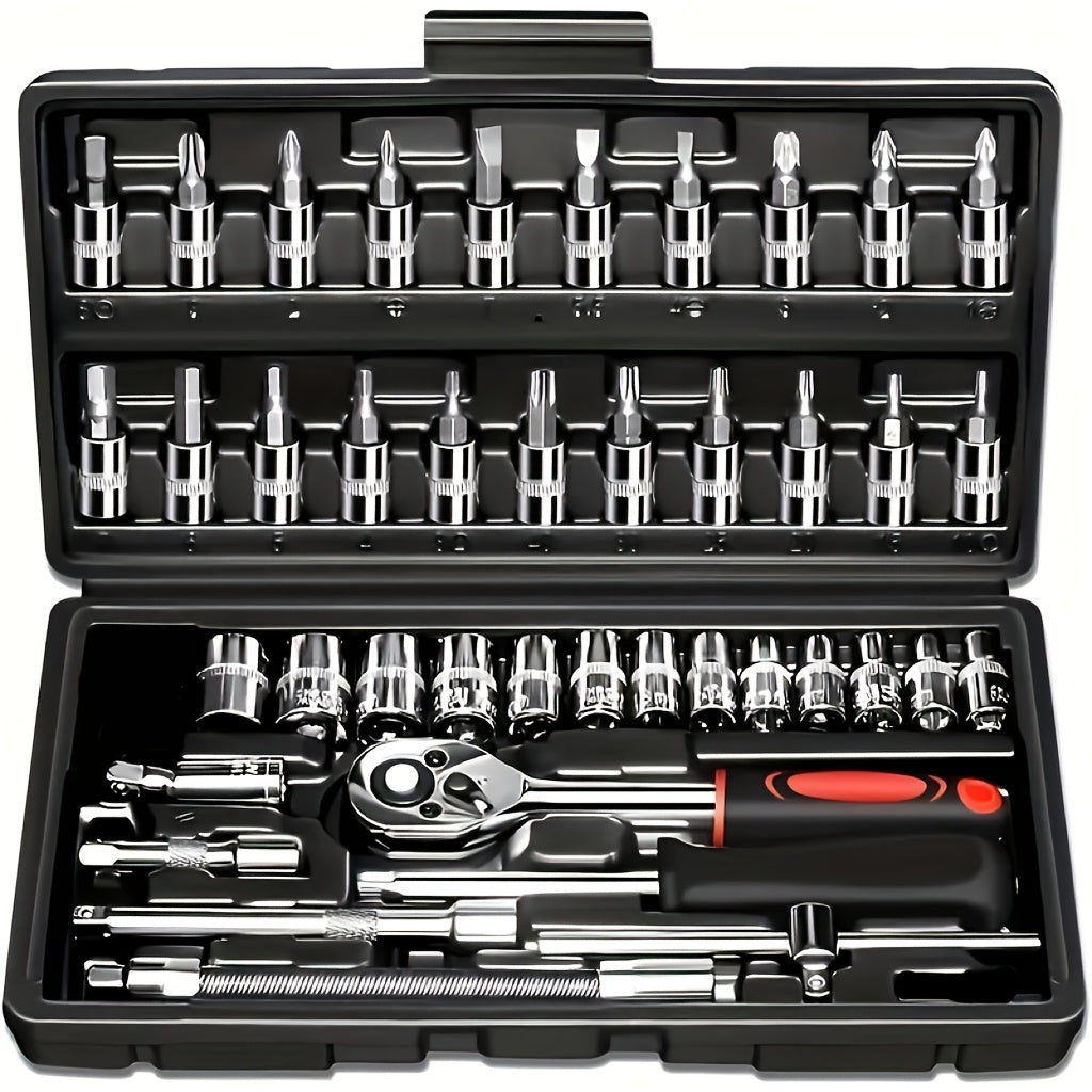 Basic automotive repair manual tool set, including a set of mechanical tools, including ratchet handle, V1106-HEGJ-001