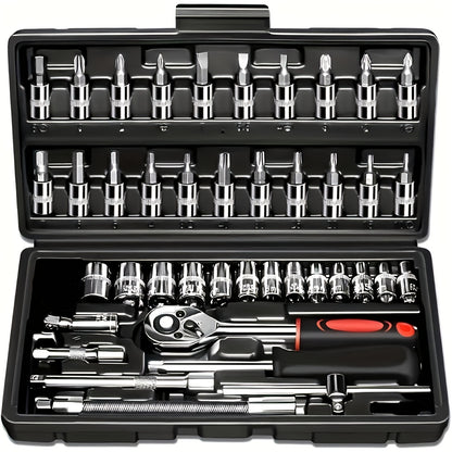 Basic automotive repair manual tool set, including a set of mechanical tools, including ratchet handle, V1106-HEGJ-001