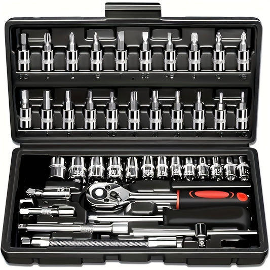Basic automotive repair manual tool set, including a set of mechanical tools, including ratchet handle, V1106-HEGJ-001