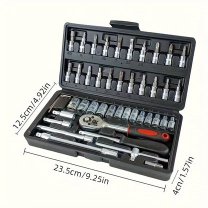 Basic automotive repair manual tool set, including a set of mechanical tools, including ratchet handle, V1106-HEGJ-001