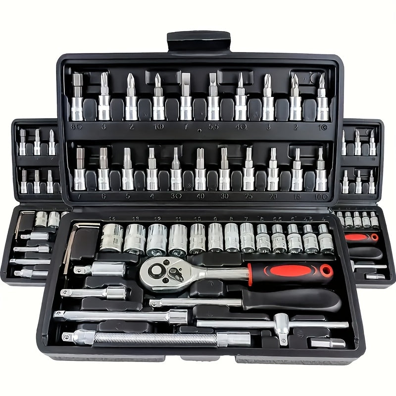Basic automotive repair manual tool set, including a set of mechanical tools, including ratchet handle, V1106-HEGJ-001