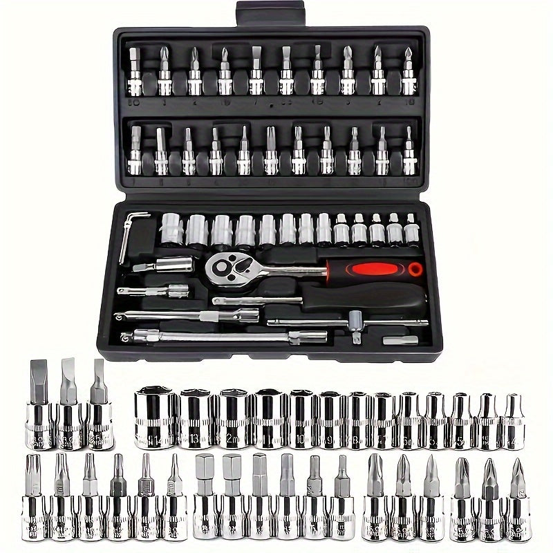 Basic automotive repair manual tool set, including a set of mechanical tools, including ratchet handle, V1106-HEGJ-001