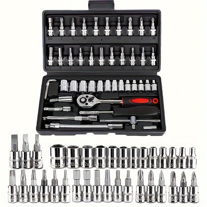 Basic automotive repair manual tool set, including a set of mechanical tools, including ratchet handle, V1106-HEGJ-001