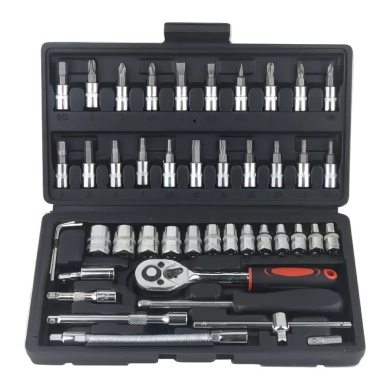 Basic automotive repair manual tool set, including a set of mechanical tools, including ratchet handle, V1106-HEGJ-001