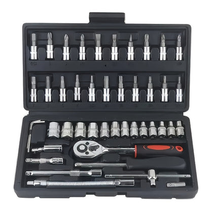 Basic automotive repair manual tool set, including a set of mechanical tools, including ratchet handle, V1106-HEGJ-001