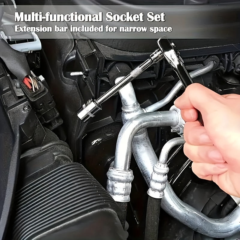Basic automotive repair manual tool set, including a set of mechanical tools, including ratchet handle, V1106-HEGJ-001
