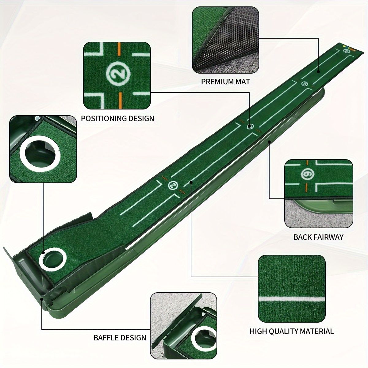 HUAEN Indoor Office Golf Putting Mat, 8-Foot Putting Green, Alignment Guide Included, Lightweight, Men's Golf V1106-HEGRF-001