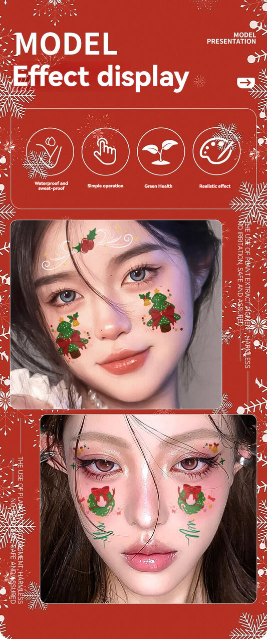 Christmas makeup face stickers, waterproof and sweat-proof face stickers, temporary makeup party stickers, V1106-HEJM-001