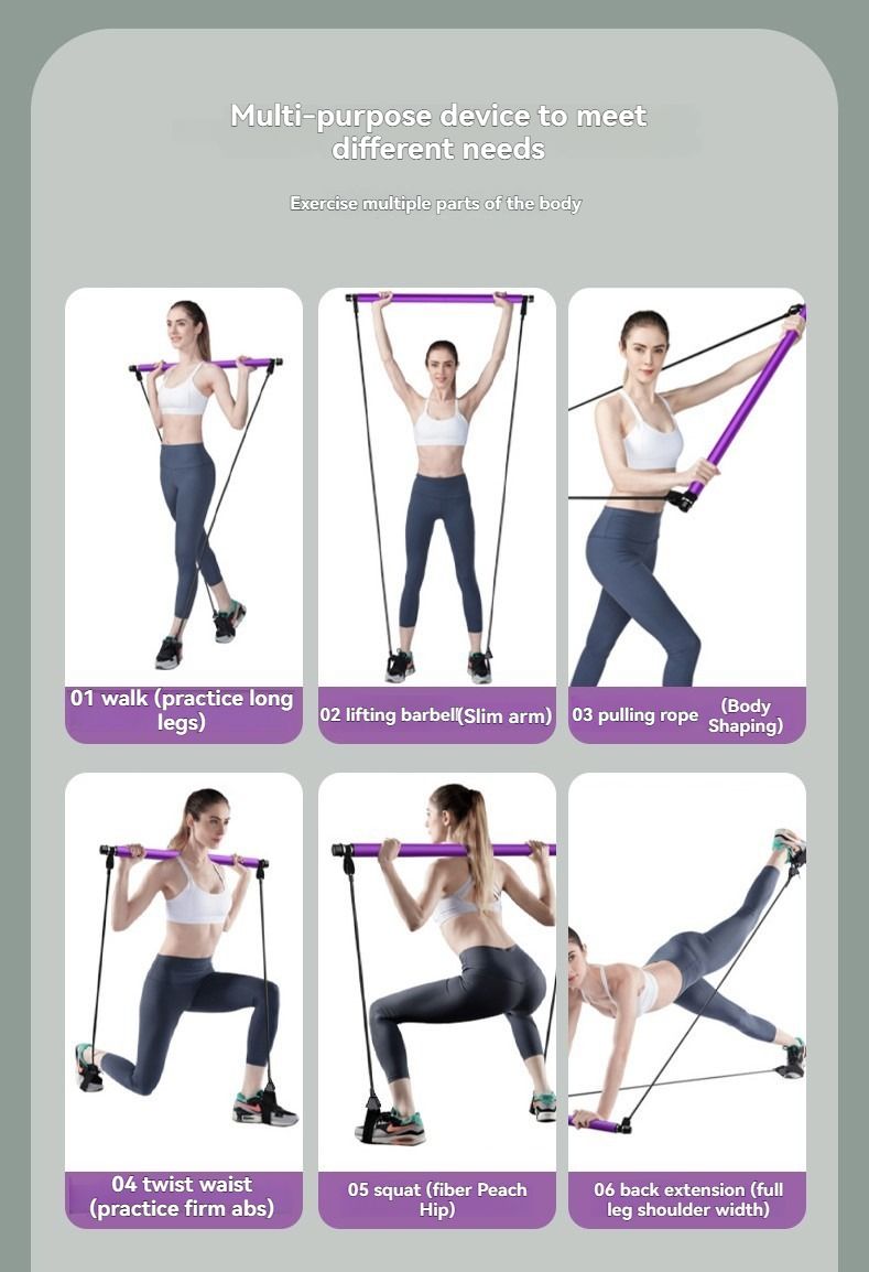 Blue multi-functional Pilates fitness stick elastic rope yoga pole stretch back training device chest V1106-HEJS-001