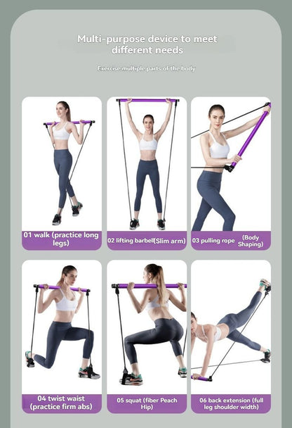 Blue multi-functional Pilates fitness stick elastic rope yoga pole stretch back training device chest V1106-HEJS-001