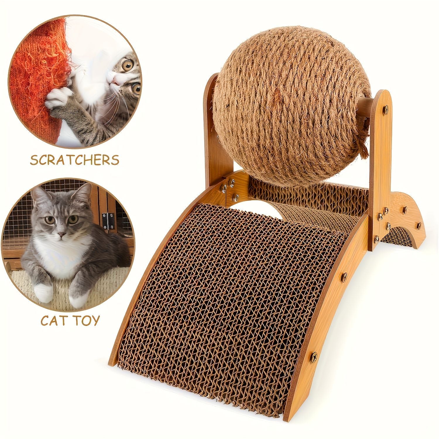 Ball cat scratching post, durable solid wood cat scratching board, vertical sisal scratching pad with V1106-HEMM-002