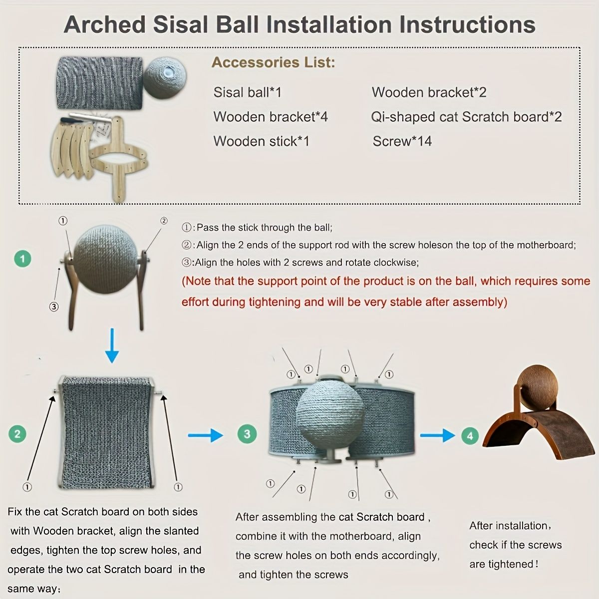 Ball cat scratching post, durable solid wood cat scratching board, vertical sisal scratching pad with V1106-HEMM-002