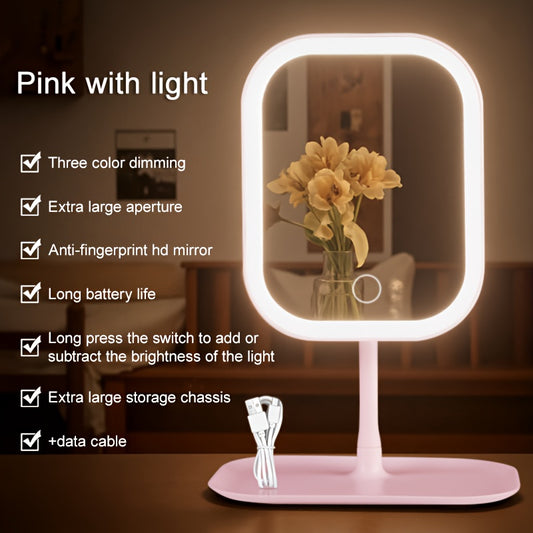 LED makeup mirror, lighted sink mirror, 3-light mode lighting makeup mirror, touch control, portable stand V1106-HEMZ-001