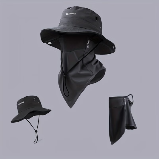 2 pcs (hat + mask) Outdoor wide-brimmed sun hat, pure color foldable hat brim, beach fishing hat, suitable V1106-HEMZ-002
