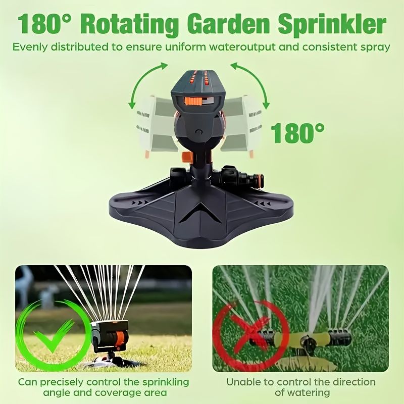 1 garden sprinkler with 16 nozzles, 180 degrees rotating adjustable head, automatic irrigation system, wide V1106-HEPT-001