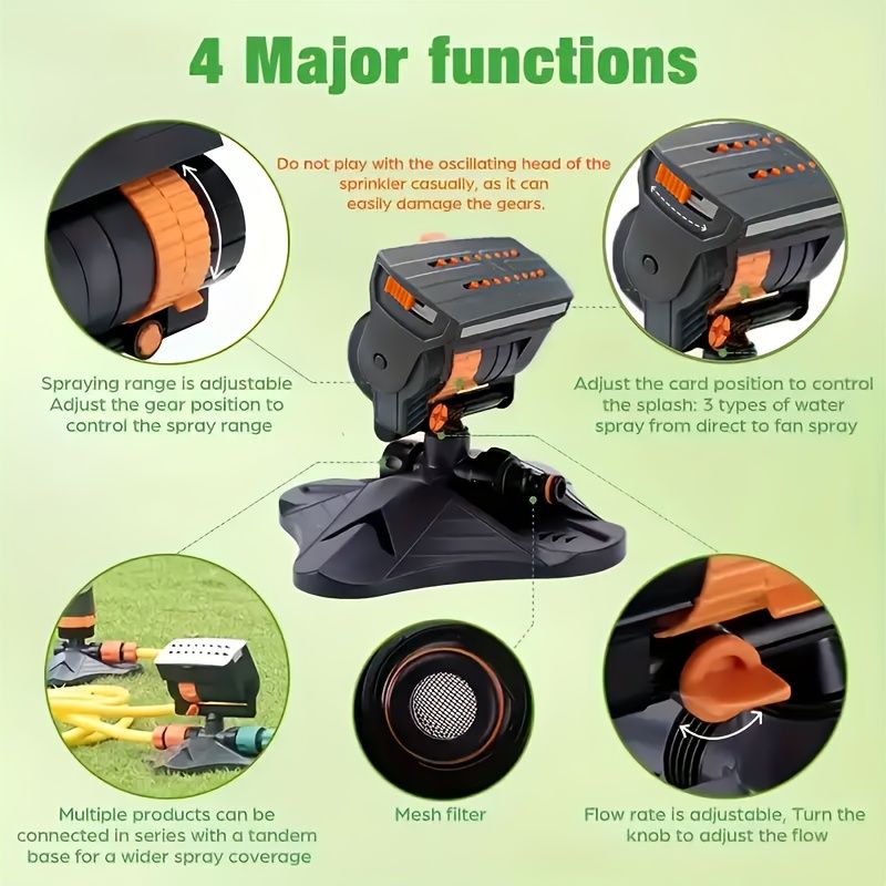 1 garden sprinkler with 16 nozzles, 180 degrees rotating adjustable head, automatic irrigation system, wide V1106-HEPT-001