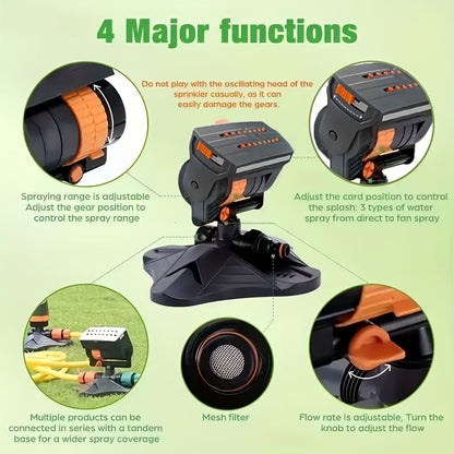 1 garden sprinkler with 16 nozzles, 180 degrees rotating adjustable head, automatic irrigation system, wide V1106-HEPT-001