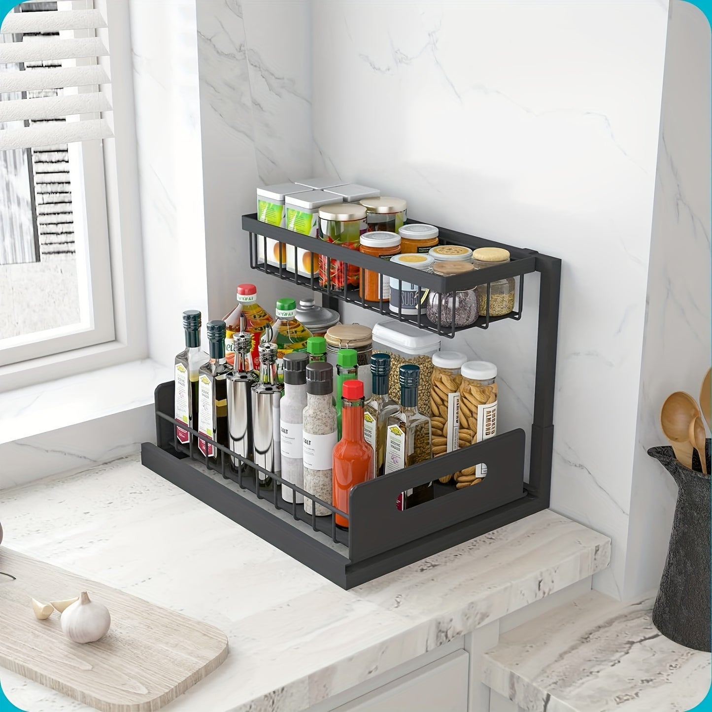 Kitchen sink storage box, pull-out cabinet storage box 2-layer sliding sink rack cabinet storage rack, V1106-HESN-001