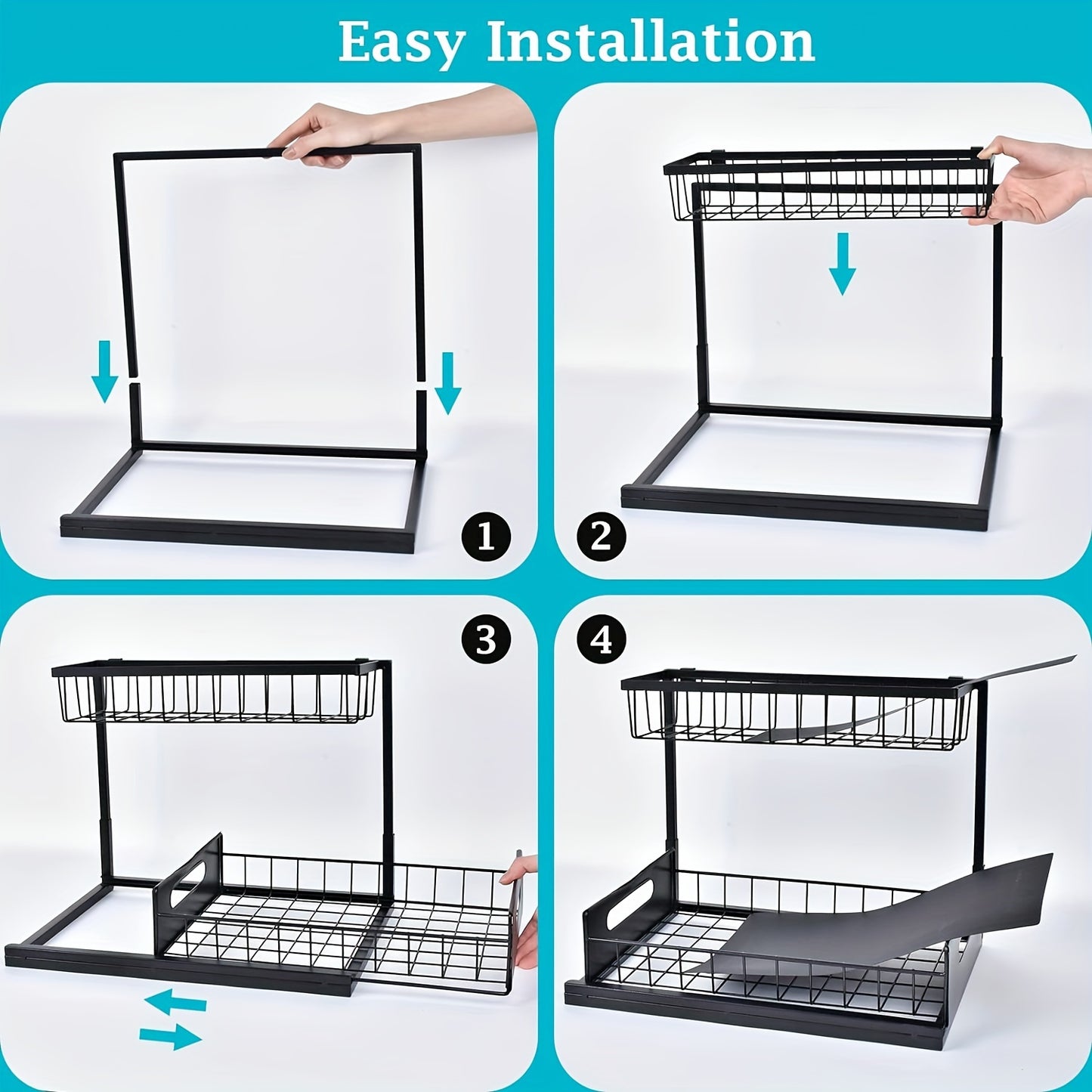 Kitchen sink storage box, pull-out cabinet storage box 2-layer sliding sink rack cabinet storage rack, V1106-HESN-001