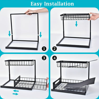 Kitchen sink storage box, pull-out cabinet storage box 2-layer sliding sink rack cabinet storage rack, V1106-HESN-001