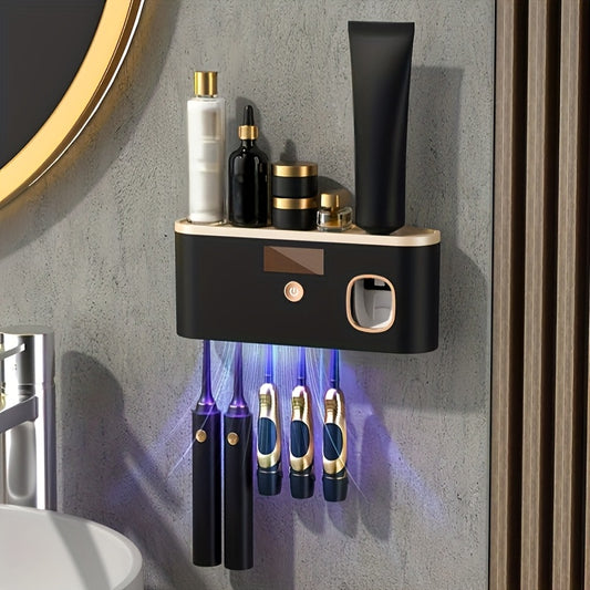 1 Black Gold Smart Toothbrush Organizer, Bathroom Toothbrush Placement and Organization, Automatic Toothpaste V1106-HESY-002
