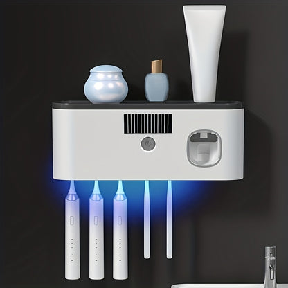 1 white smart toothbrush organizer, bathroom toothbrush arrangement and storage, with automatic toothpaste V1106-HEYS-001