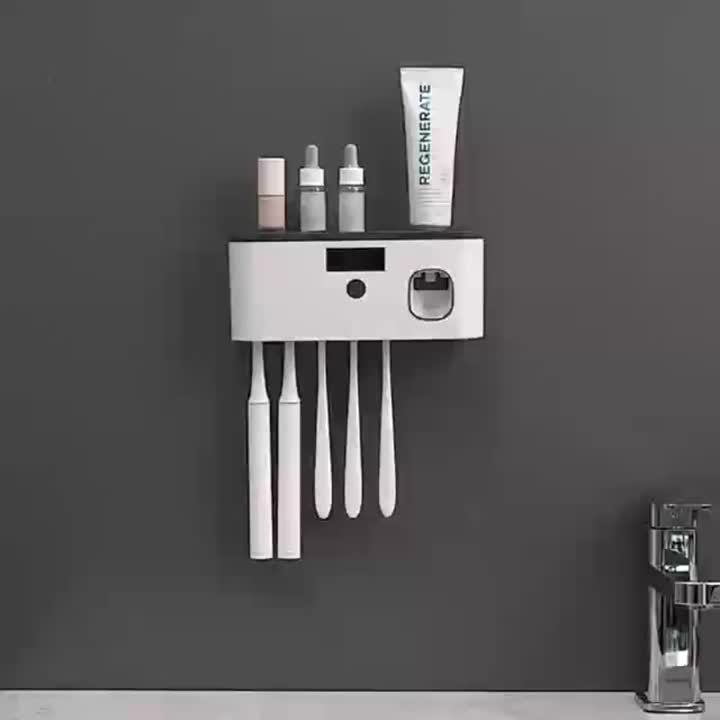 1 white smart toothbrush organizer, bathroom toothbrush arrangement and storage, with automatic toothpaste V1106-HEYS-001