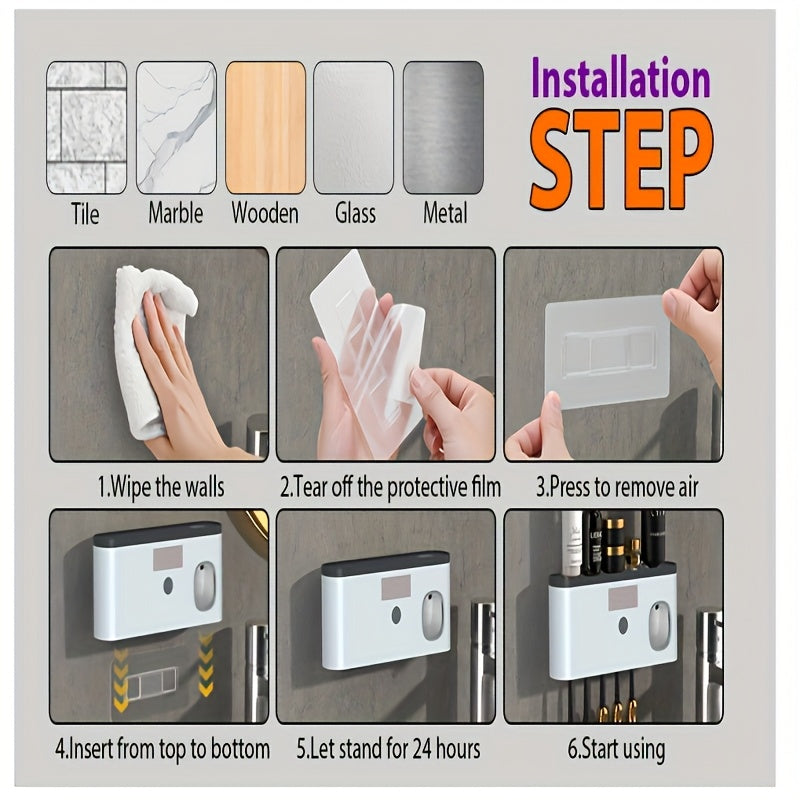1 white smart toothbrush organizer, bathroom toothbrush arrangement and storage, with automatic toothpaste V1106-HEYS-001