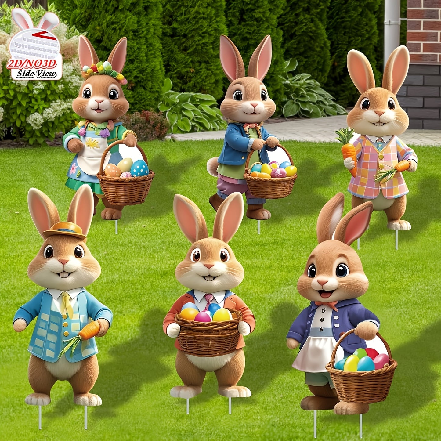 2DFlat, 8pcs Easter Gentleman Rabbit Group Decoration, exquisite shape holding egg basket / carrot rabbit, V1106-HEZS-001