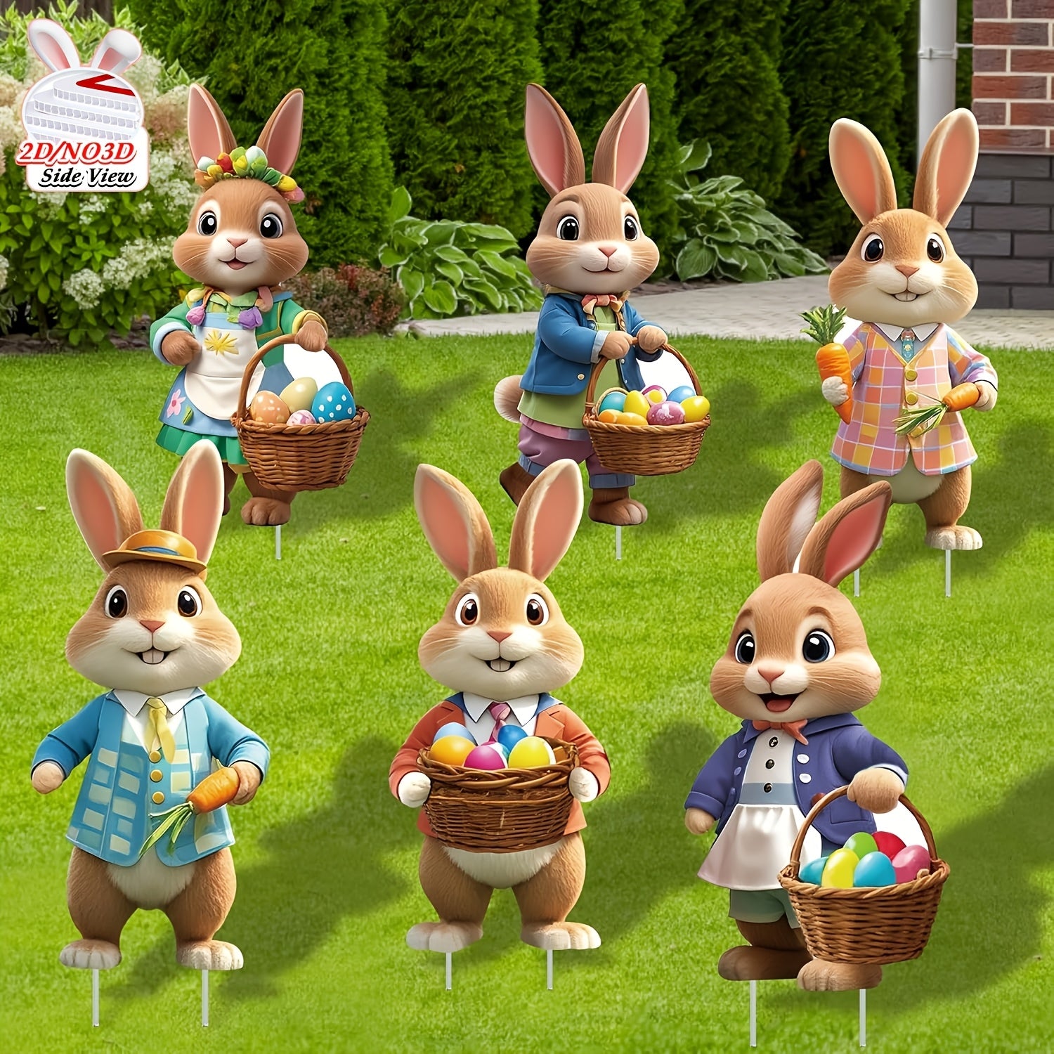 2DFlat, 8pcs Easter Gentleman Rabbit Group Decoration, exquisite shape holding egg basket / carrot rabbit, V1106-HEZS-001